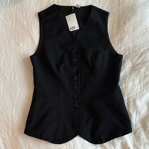 H&M Longline Black Button-Up Vest sz M